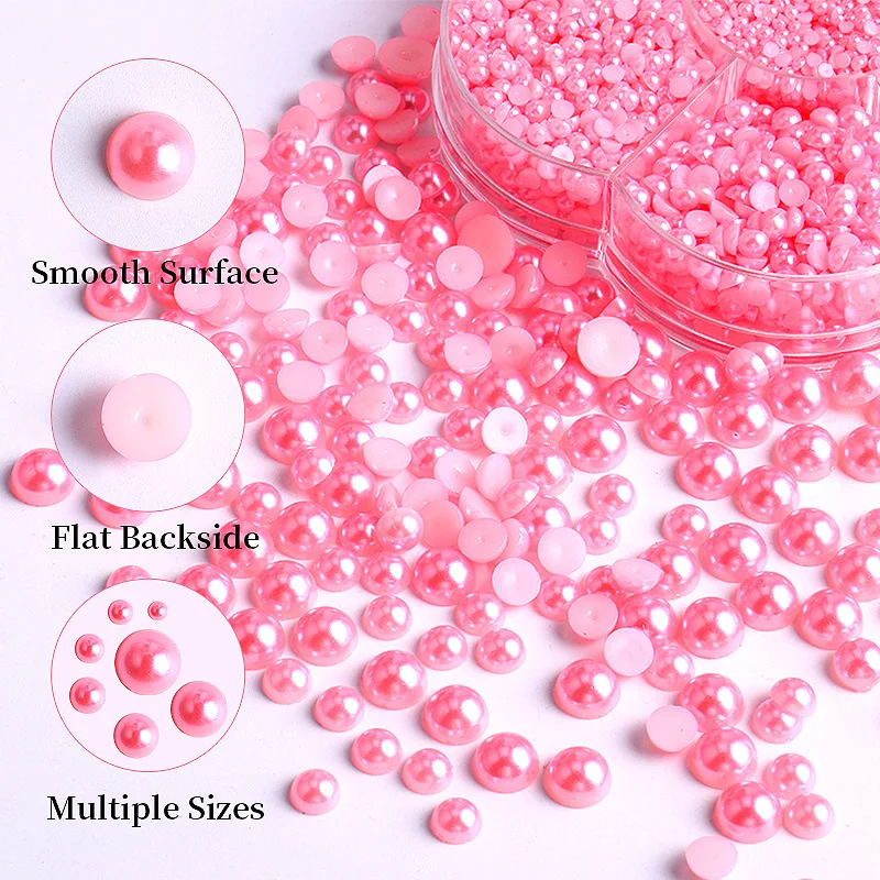 Hot sale 7 grid pearl nail decoration DIY mixed size 5600 pieces/box half round pearl nail art 3d nail charm decoration