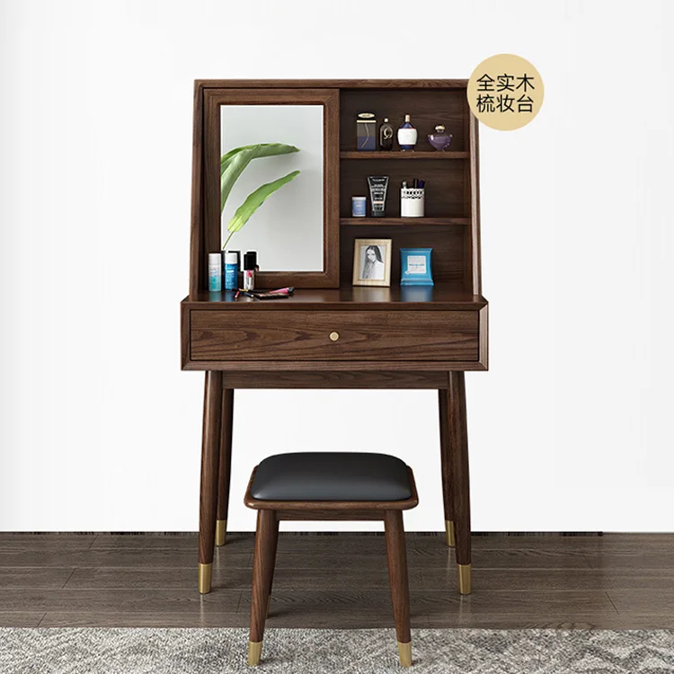 
2020 Top Grand Space Saving Corner Vanity Table Modern Wood Dressers with Mirror and Drawer for Bedroom Furniture 