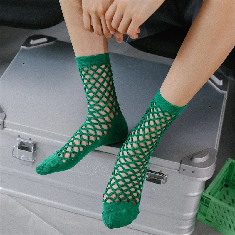 Women Girls Summer New Hollow Breathable Fishnet Sock Ankle High Socks Mesh Lace Fish Net Short Socks