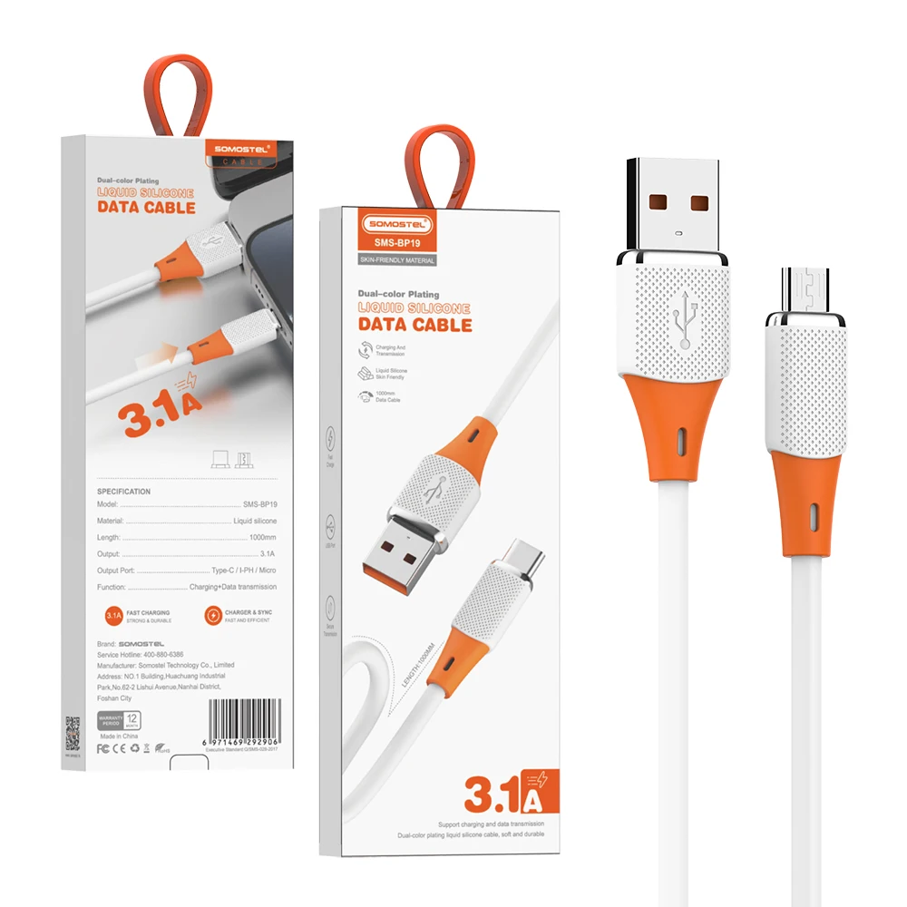 1M Liquid Silicone USB Cable Carga Rapida Micro V8 Type C IPH Cable For iphone 15 16 Pro Max Cables de datos