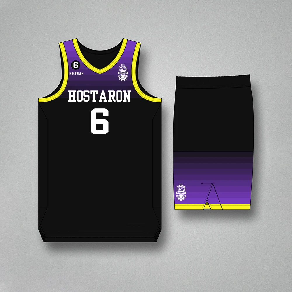 HOSTARON Custom Basketball Shirts Sublimation Print Number Logo Black Team Basketball Jersey Suit Custom Basketball Uniform