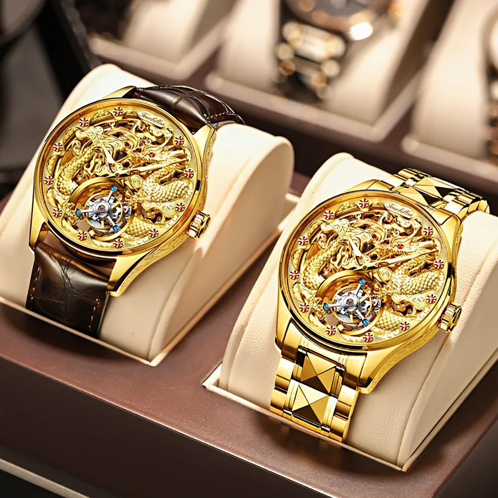 
OUPINKE Luxury Brand Skeleton Mechanical Men Watches Steel wrist Sapphire Automatic Watch High-end status symbol for men 