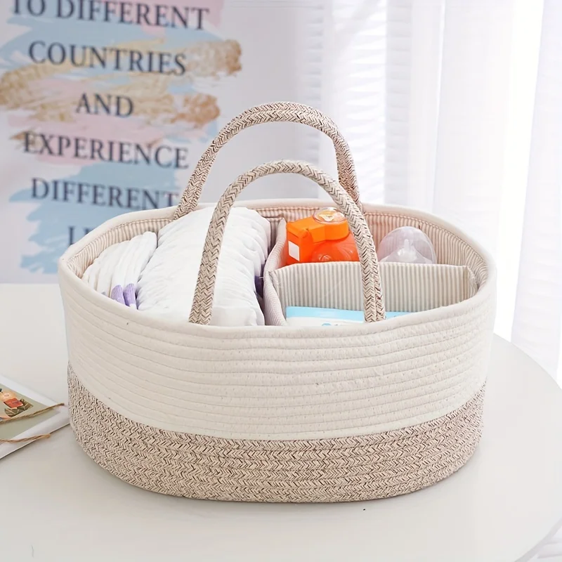 Custom Baby Diaper Caddy Organizer Mommy Nappy Bag Price Tote Cotton Rope Basket Nursery Storage Diaper Caddy Bag for Baby Stuff