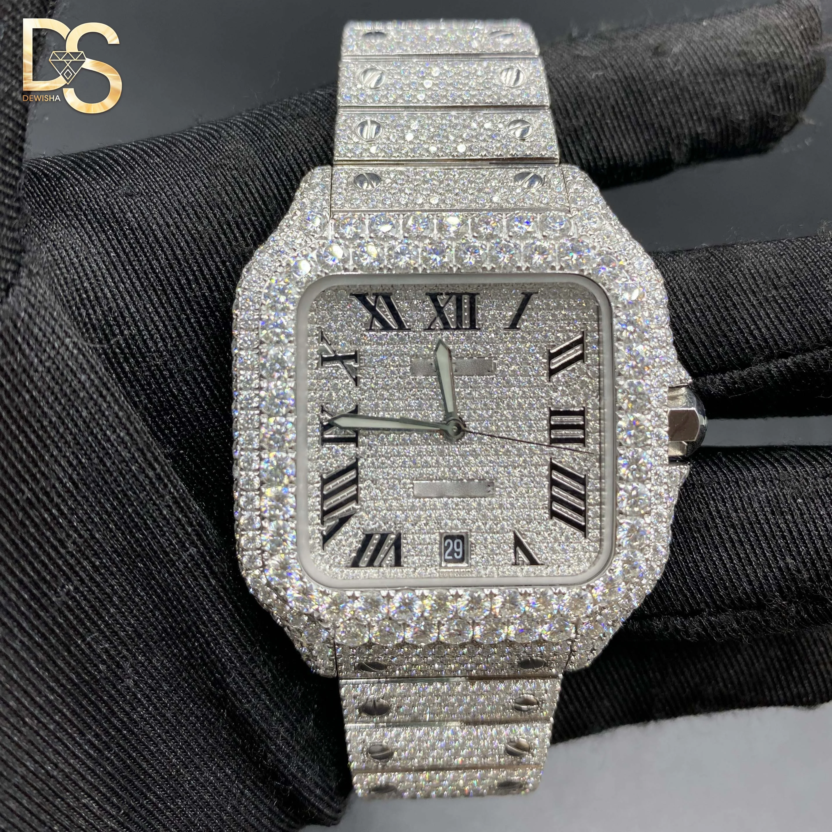 VVS moissanite часы из нержавеющей стали со льдом moissanite