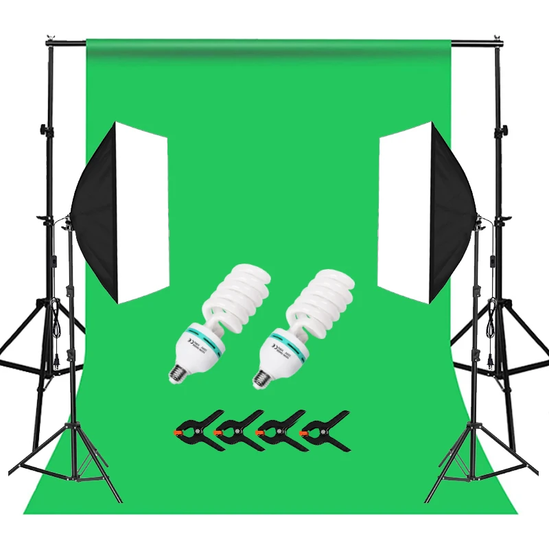 Photography softbox Lighting Kit Photo Studio Equipment with  E27 Socket 5500K Bulb for video shooting, weddings, live streaming