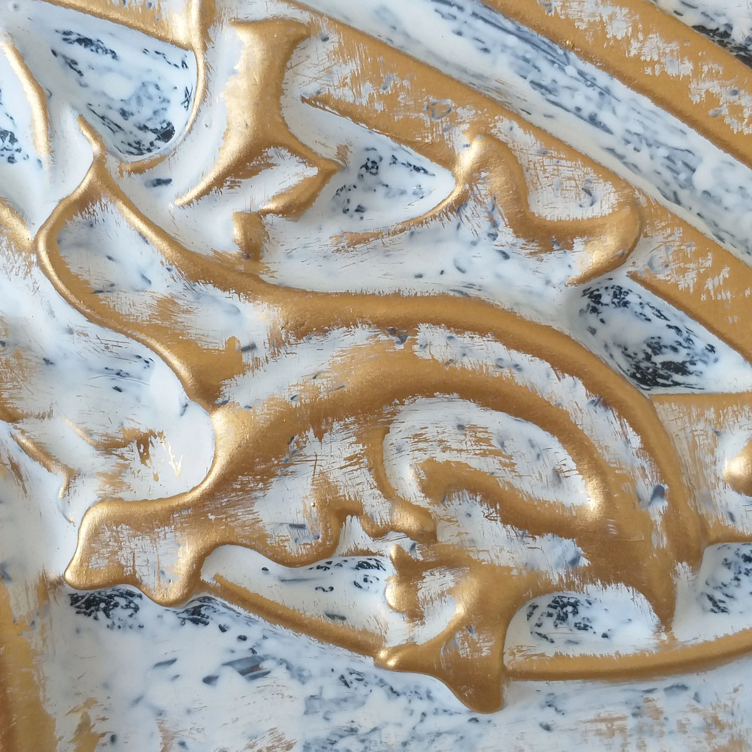 PL10 Faux tin finishes Artistic 3D embossed  aged white gold ceiling tiles