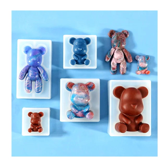 DLR1224 Wholesale 3D Standing Bear Sitting Bear Ice Cube Tray Resin Mold Making Candy soap candle Silicone mold