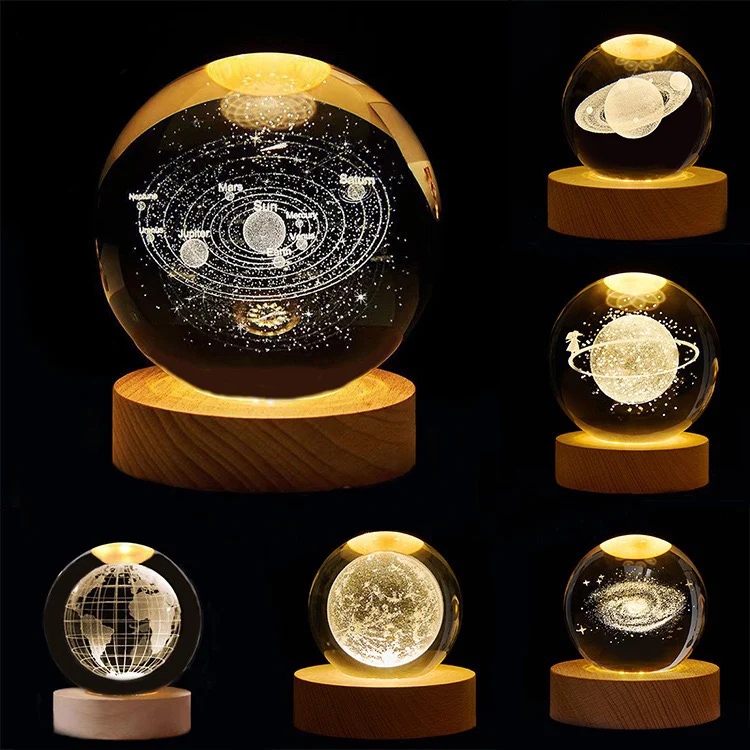 Wholesale Personalized 3D Ambient Lighting Orb Size and pattern customization Night Light Crystal Ball For Desktop Home Decor