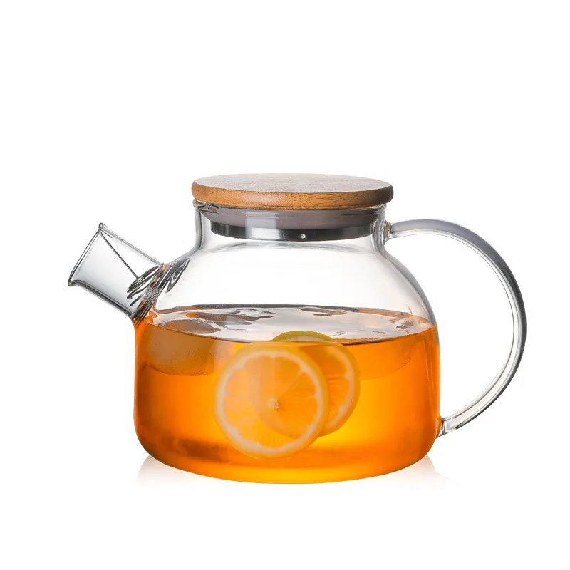 1000ml 1800ml Clear Glass Tea Pot Teapot Pitcher with Removable Filter Spout and Bamboo Lid for Loose Leaf and Blooming Tea