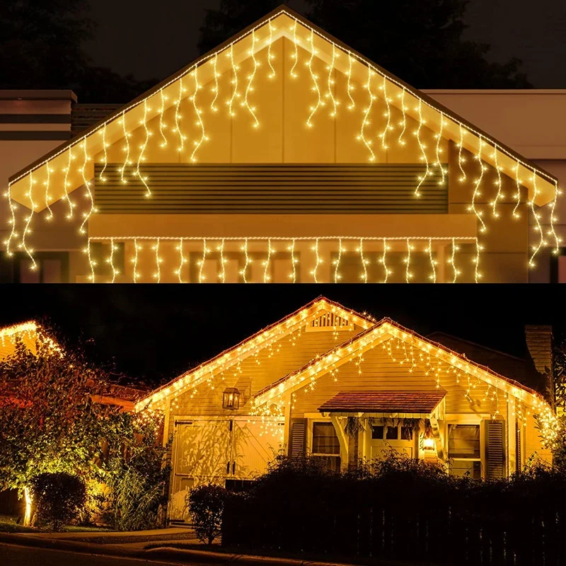 Icicle Lights Outdoor 10m 400 LED Waterproof Outdoor Christmas Lights 8 Modes Plug in Long Fairy Light