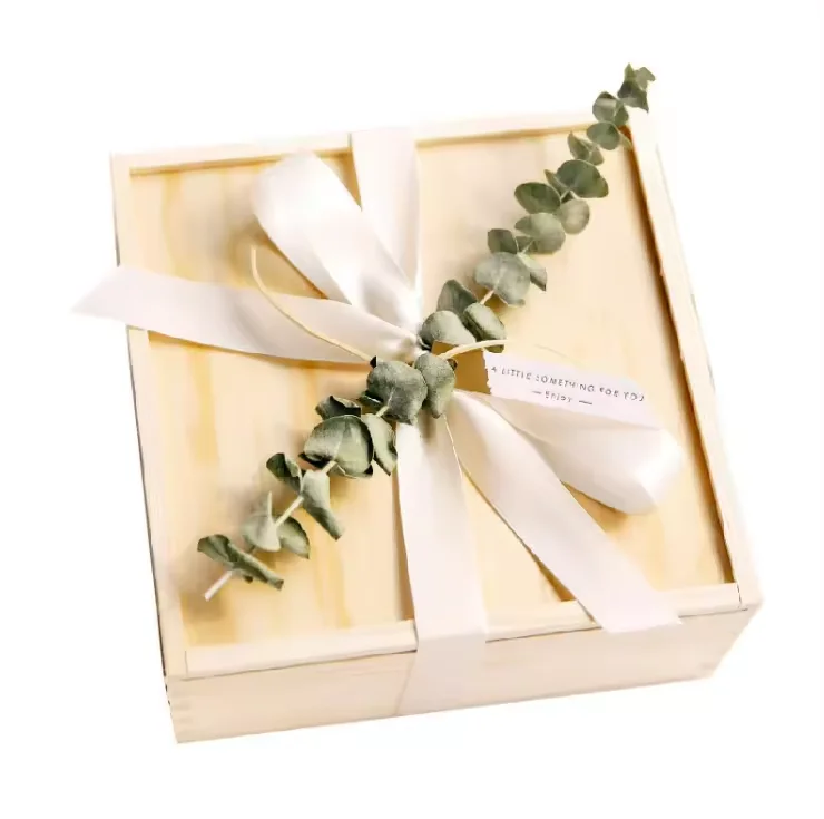 Unfinished  Box pine wood natural color custom gift box with transparent lid wood packaging box