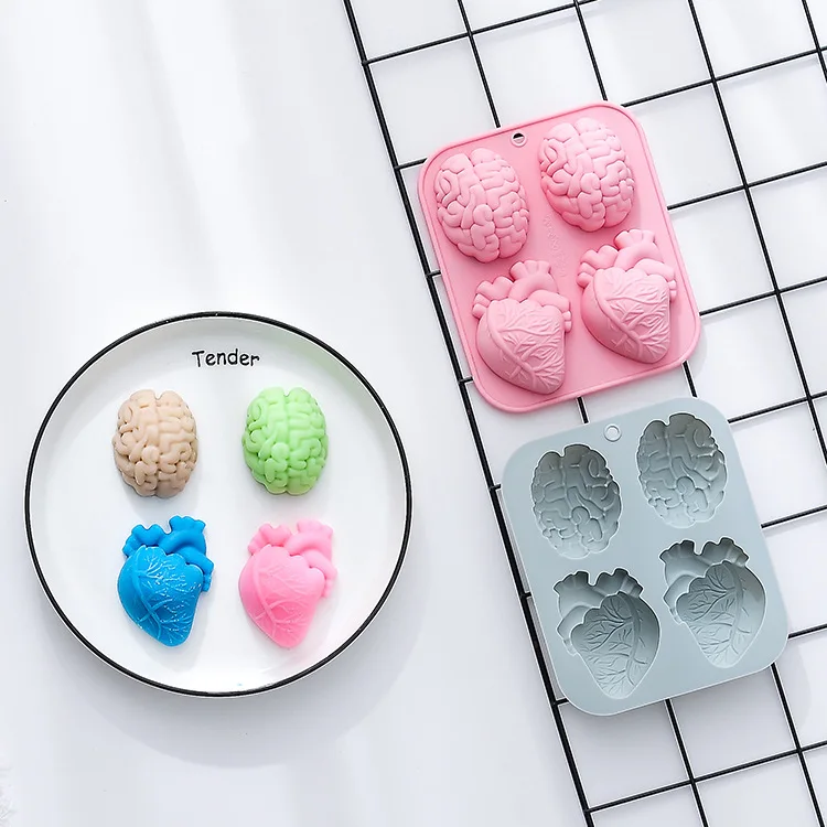 3D human brain heart halloween silicone molds, suitable for candy chocolate pudding dessert making essential jello mold
