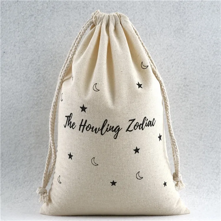 Hotel Use Custom Logo Printed Cloth Drawstring Cotton Laundry Bag