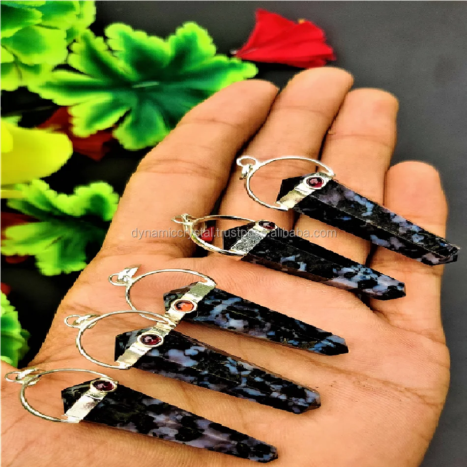 Indigo Gabbro Chakra Double Point Pencil Pendant / Gemstone Pendant Indigo Gabbro Stone Points Pendent