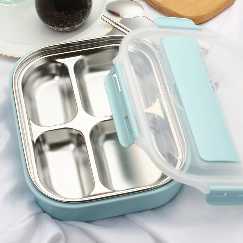 Stainless Steel Food Tray Lunch Box with Lid Dishes & Plates 3,4,5 compartment food tray