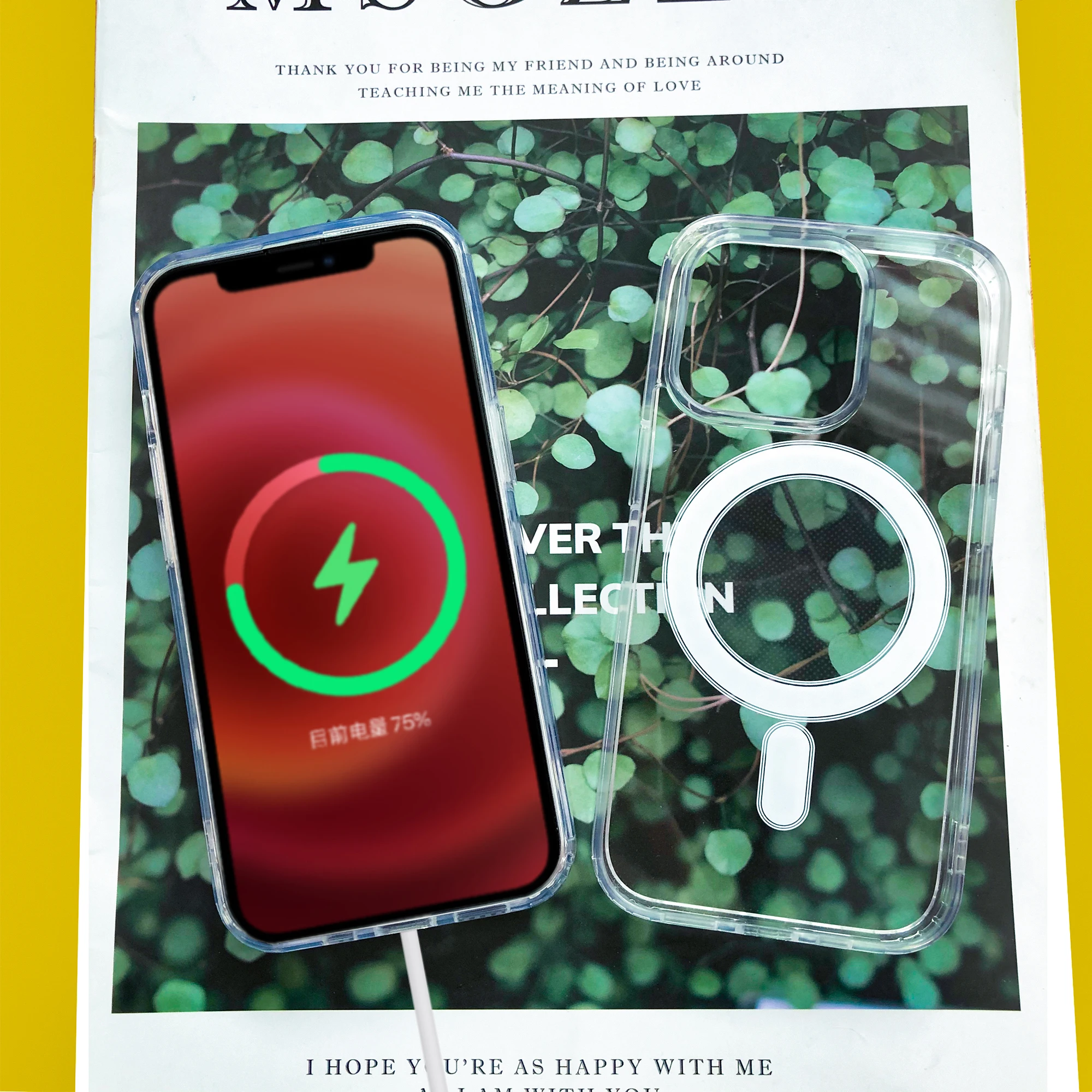 Popular transparent wireless magnetic ring charging phone case tpu magnetic phone case for iphone 14