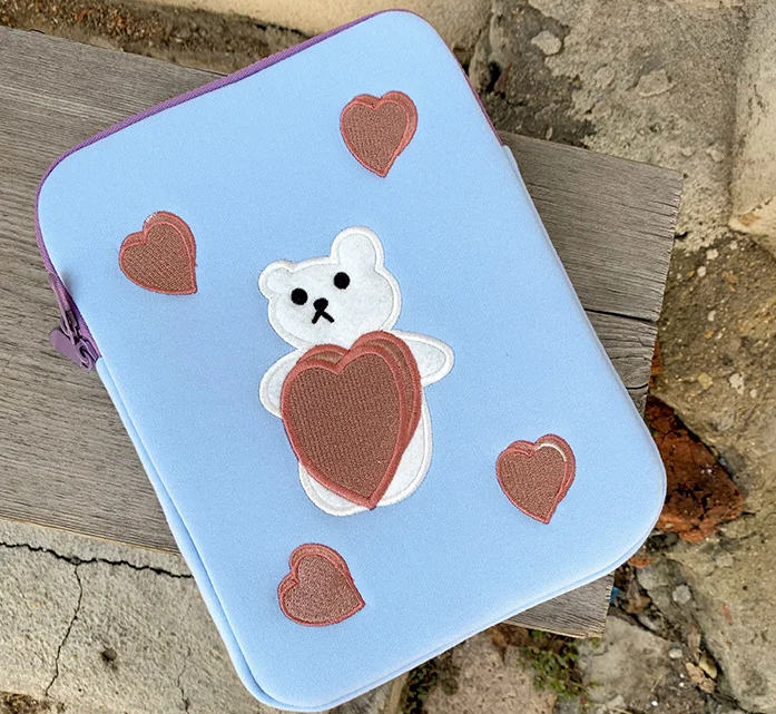 Micani cute bear pad pouch bag laptop cover laptop pouch sleeve tablet case pad Storage Pouch bag with embroidery for girls