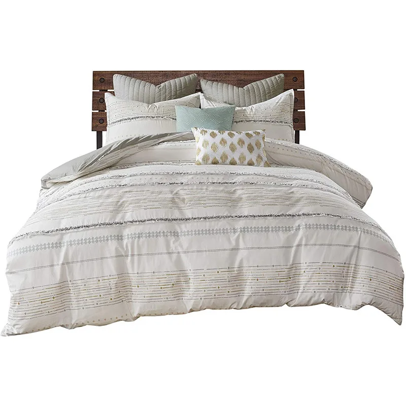 Virgin price Cotton Chenille fabric Tufted Jacquard 4 Piece Quilt duvet cover bedding Set