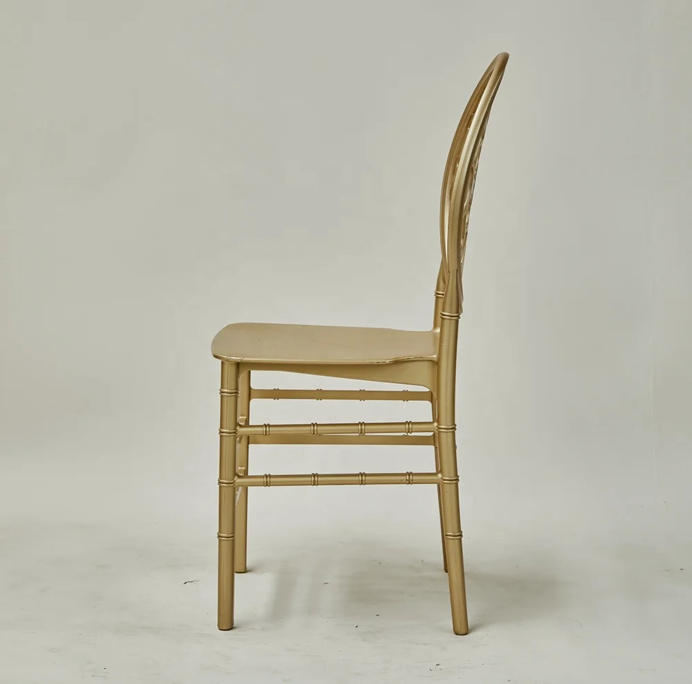 PP Plastic Gold Color Stackable Wedding Event Party Rental Dining Round Back Chair