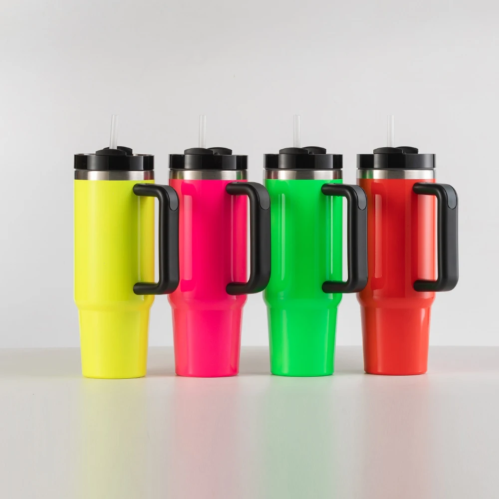 Wholesale Stainless Steel Double Wall Thermos Car Neon 30Oz Cups Tumbler With Handle Straw