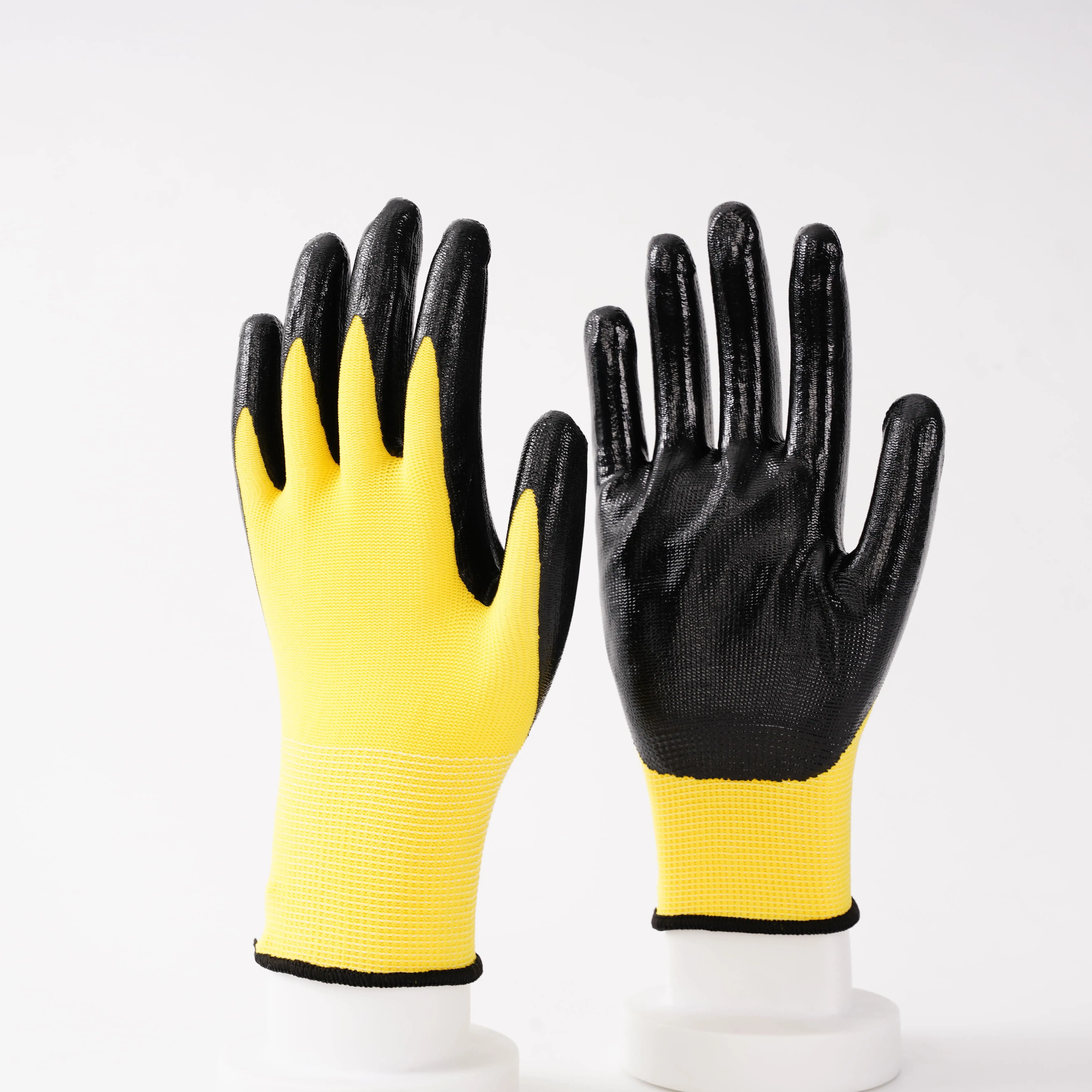 nylon grey nitrile palm coated work gloves maxflex nitrile coated work gloves with green Nirtle coated Safety Working Gloves