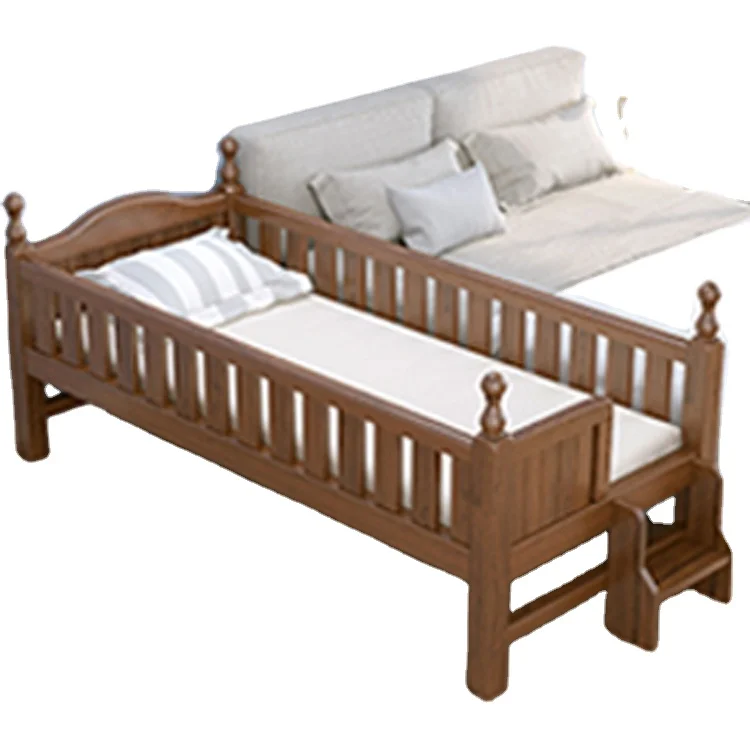 
FEIFAN Custom size safe solid wood bed cheap wooden single children bed with guardrail 