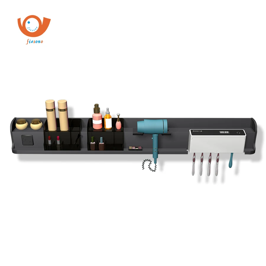 Aluminum bathroom cabinet shelf Wall hanging bathroom cabinet storage rack with LED and tooth brush box