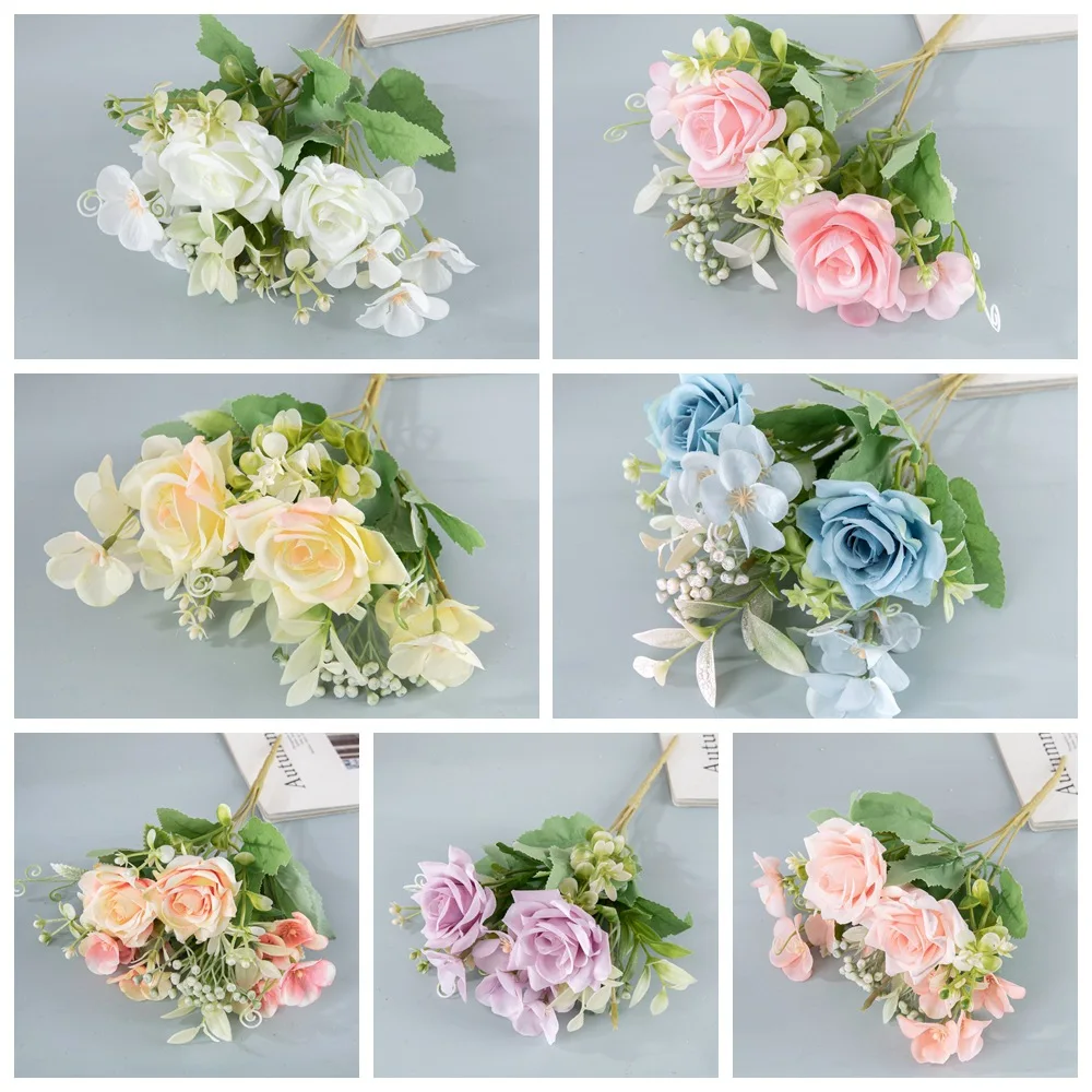 AD-001 New Arrival Wholesale Artificial Tea Rose Peony Bridal Bouquet Dandelion Flower Bundles Silk