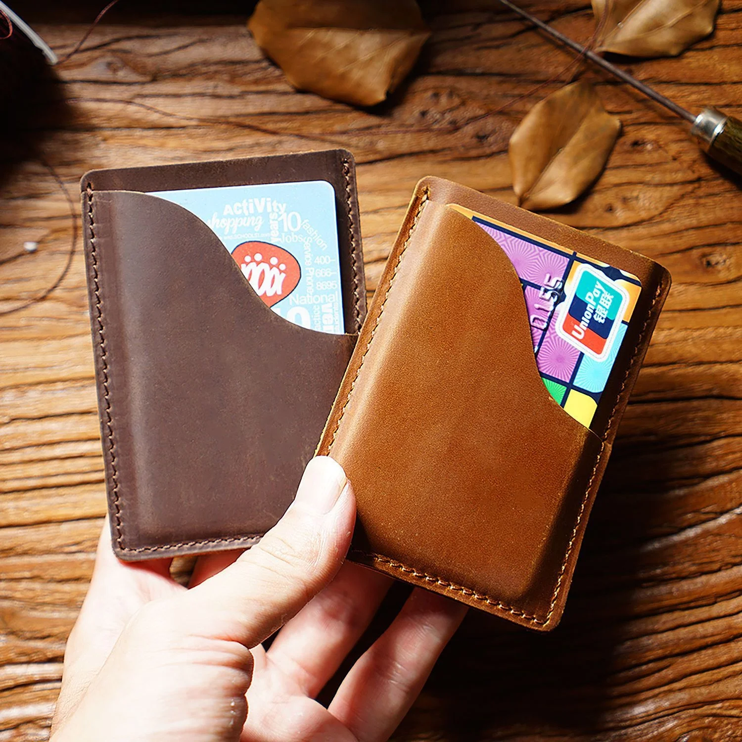 First-layer Cowhide Crazy Horse Leather Simple Multi-function Card Holder Retro Bank Card Ultra-thin Storage Folder