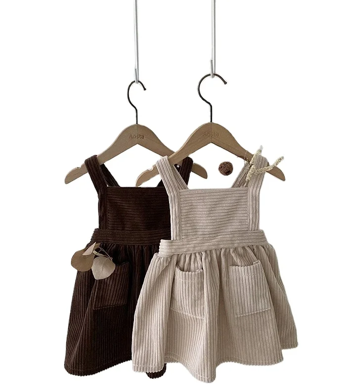 Summer Latest Western Design Party Wear Children Girl Dress Suspender Baby Dress Corduroy Infant Clothes For Kid Girl