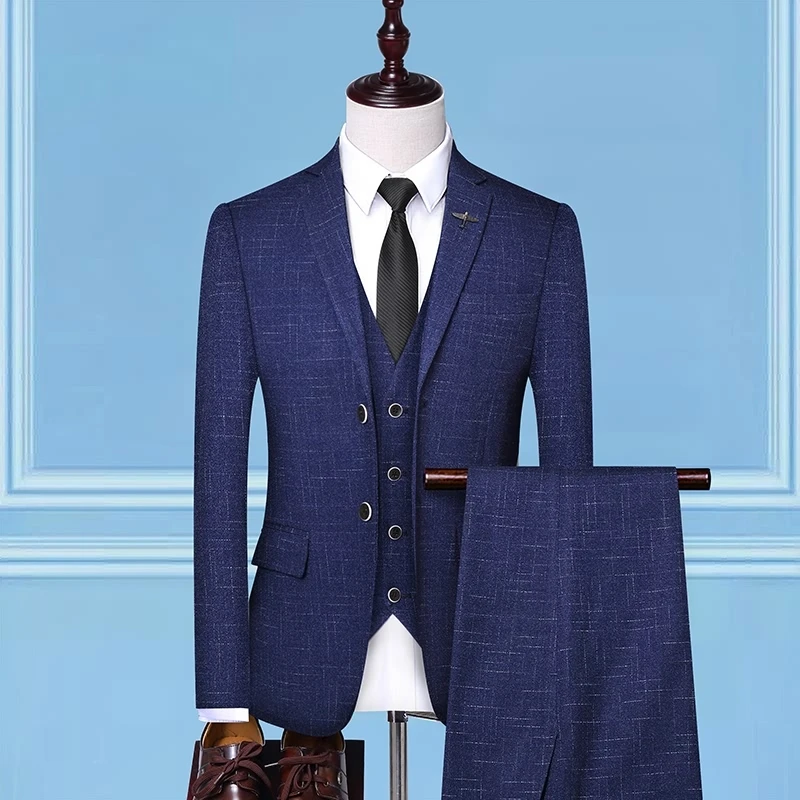 
High quality blue wool wedding men 3-Piece suits 