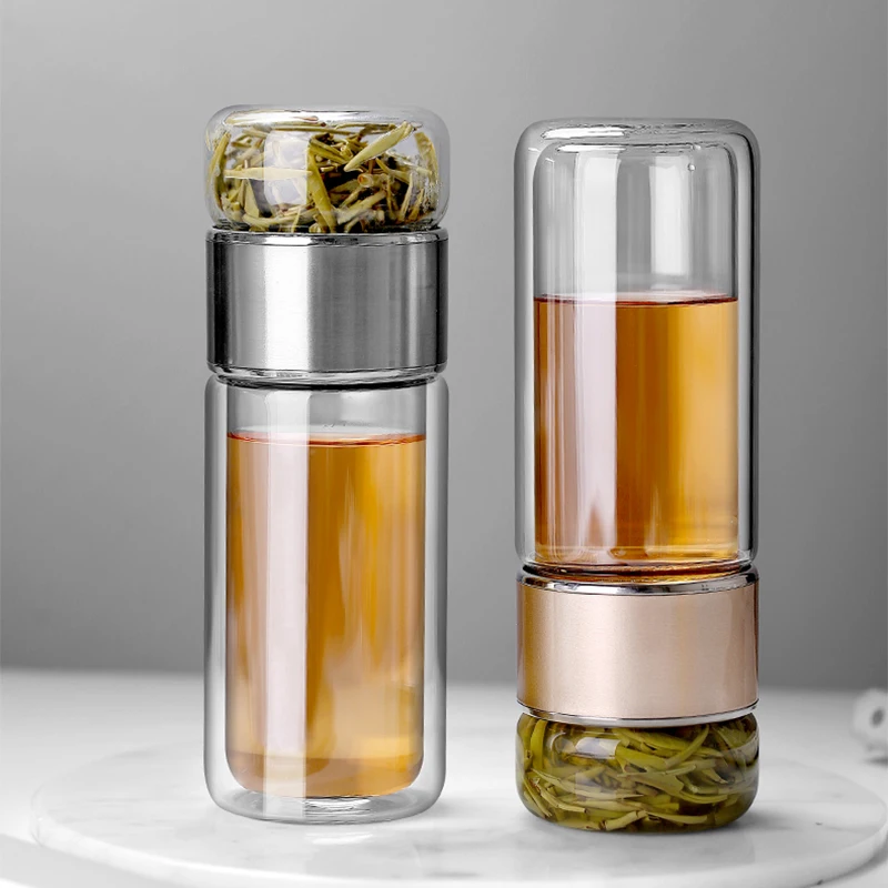 Glass Water Bottle With Tea Infuser Filter Tea Separation Double Wall Glass Bottle Leakproof My Water Bottle