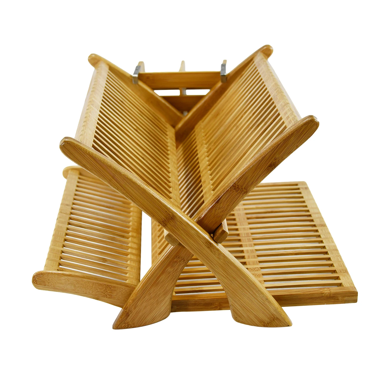 Foldable & Compact Bamboo Wood Plate Drainer Kitchen Dish Drying Rack and Utensil Holder for Kitchen Countertop