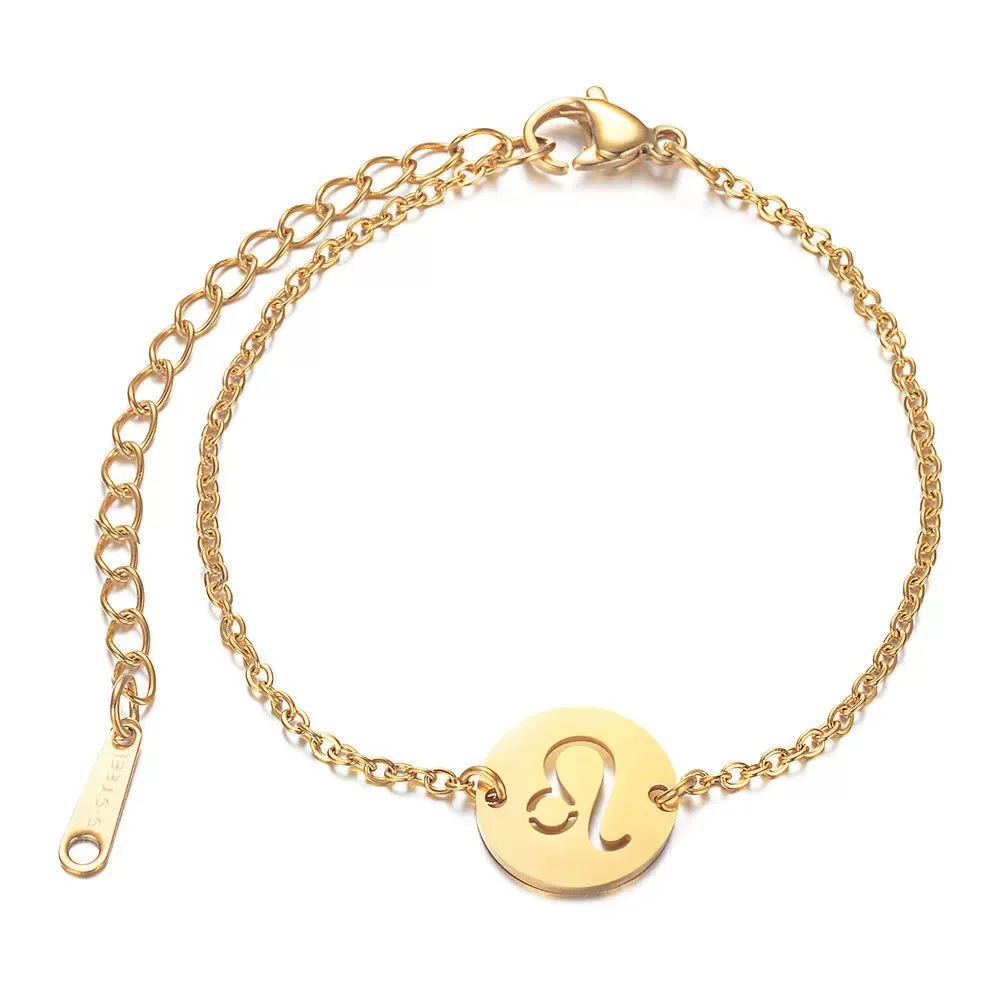 Trendy Women Zodiac Sign Bracelet Gold Color 12 horoscope Charm Bracelets Jewelry Birthday Gift