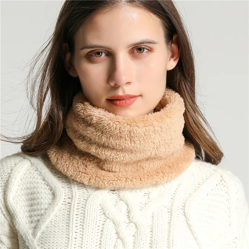 2PCS Fashion Women Knitted Scarf Solid Like Winter Snood Scarves Lady Warm Wool Fur Thick Unisex Men Neck Scarfs Ring