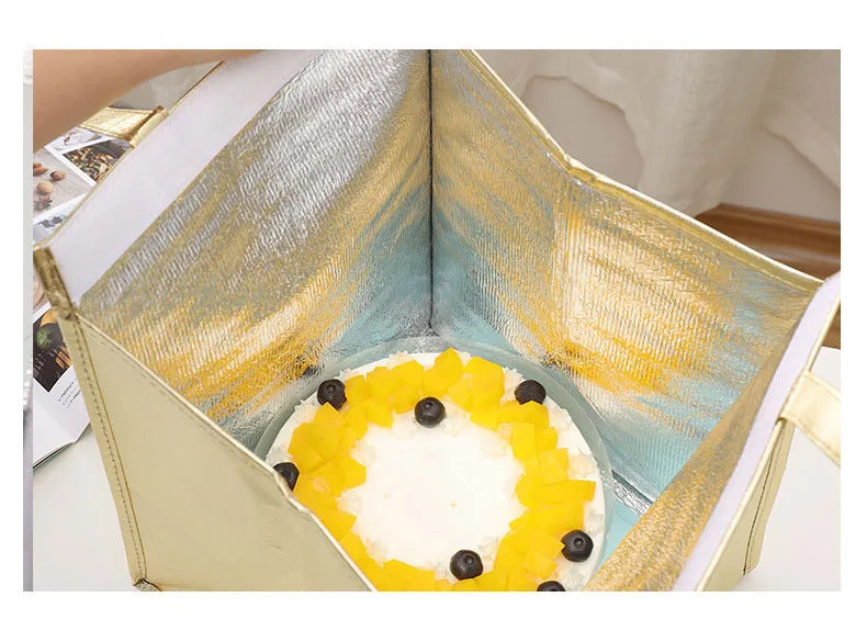 Wholesale Promotional Custom Imprint Eco Friendly Portable PP Non Woven Ice Cooler Bag Insulated Gold Waterproof