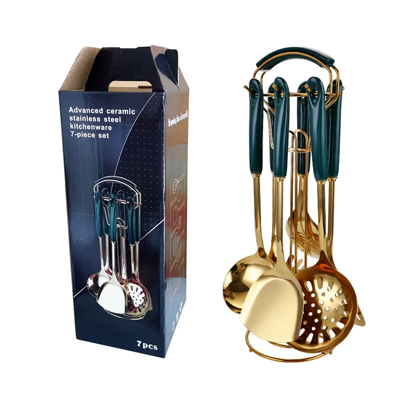 Hot Selling Kitchen Accessories 7 Pieces  Ceramic Handle Stainless Steel Kitchen Utensils Set
