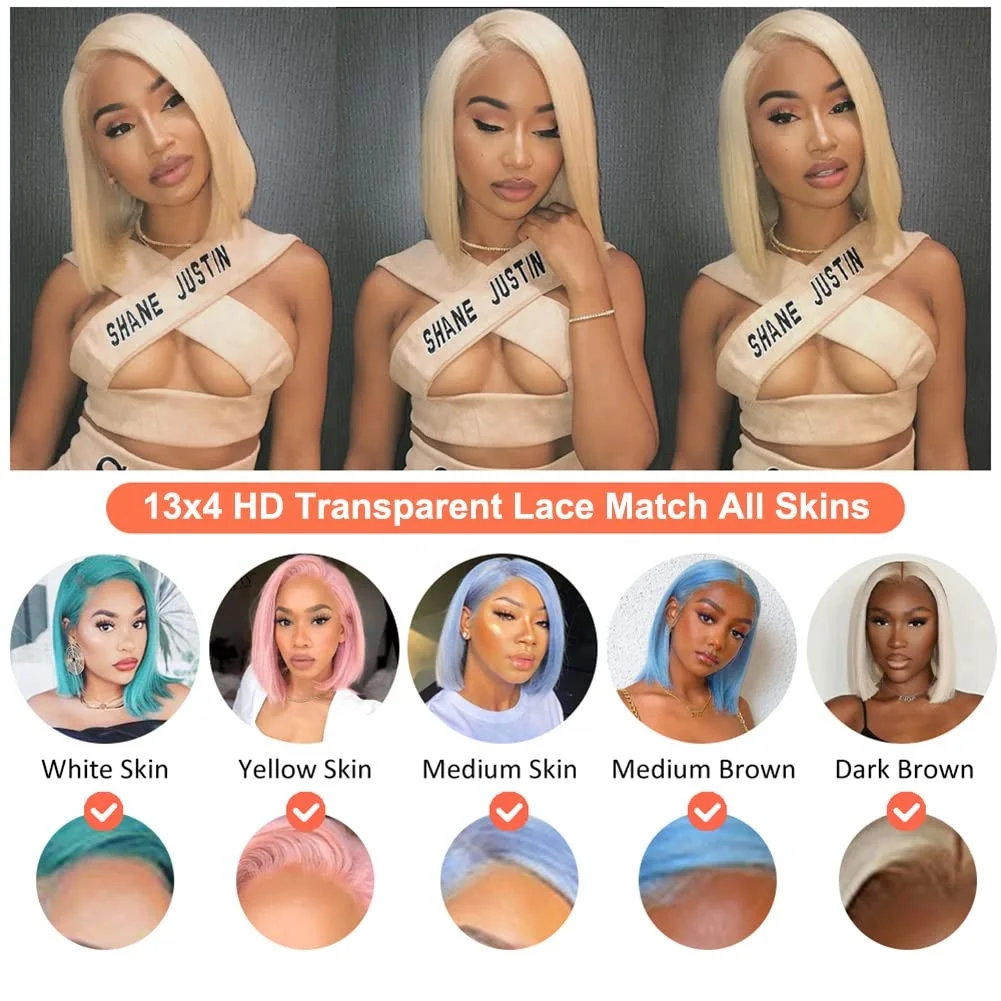 13*4 Lace Front Short Pixie Cut Wig For White Women Perruque 13x4 HD Lace Frontal 613 Honey Blonde Human Hair Wig