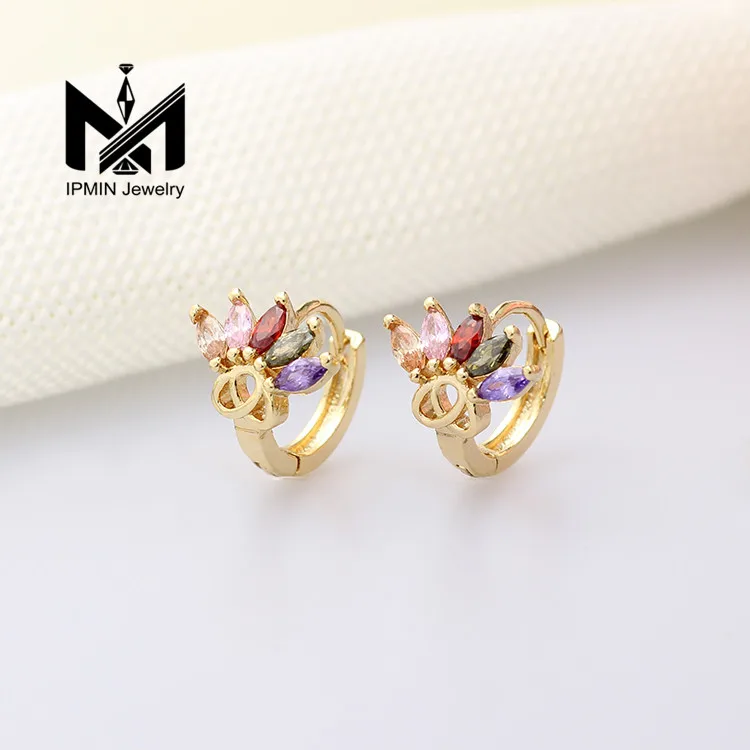 Wholesale Cheap Jewelry Multicolored Zircon Laminated Gold Woman Earrings
