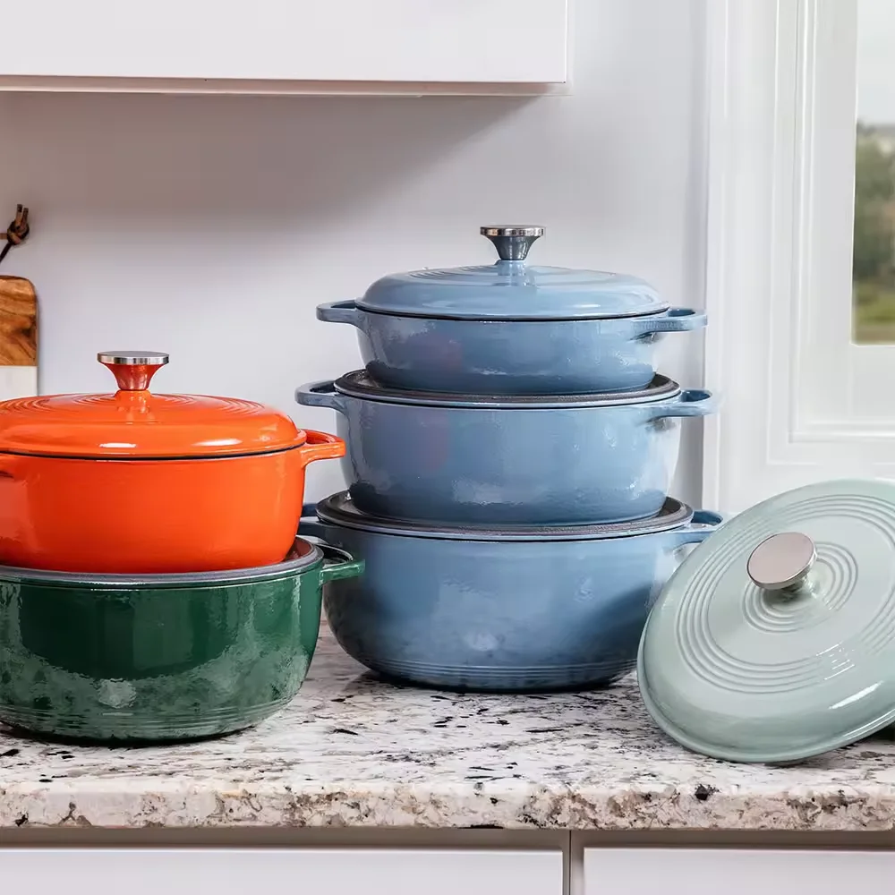 wholesale Multi-Color Cast Iron Casserole 23/26/28cm kitchen cooking pot Cast Iron Casserole Dutch Pot Enamel Cast Iron Cookware