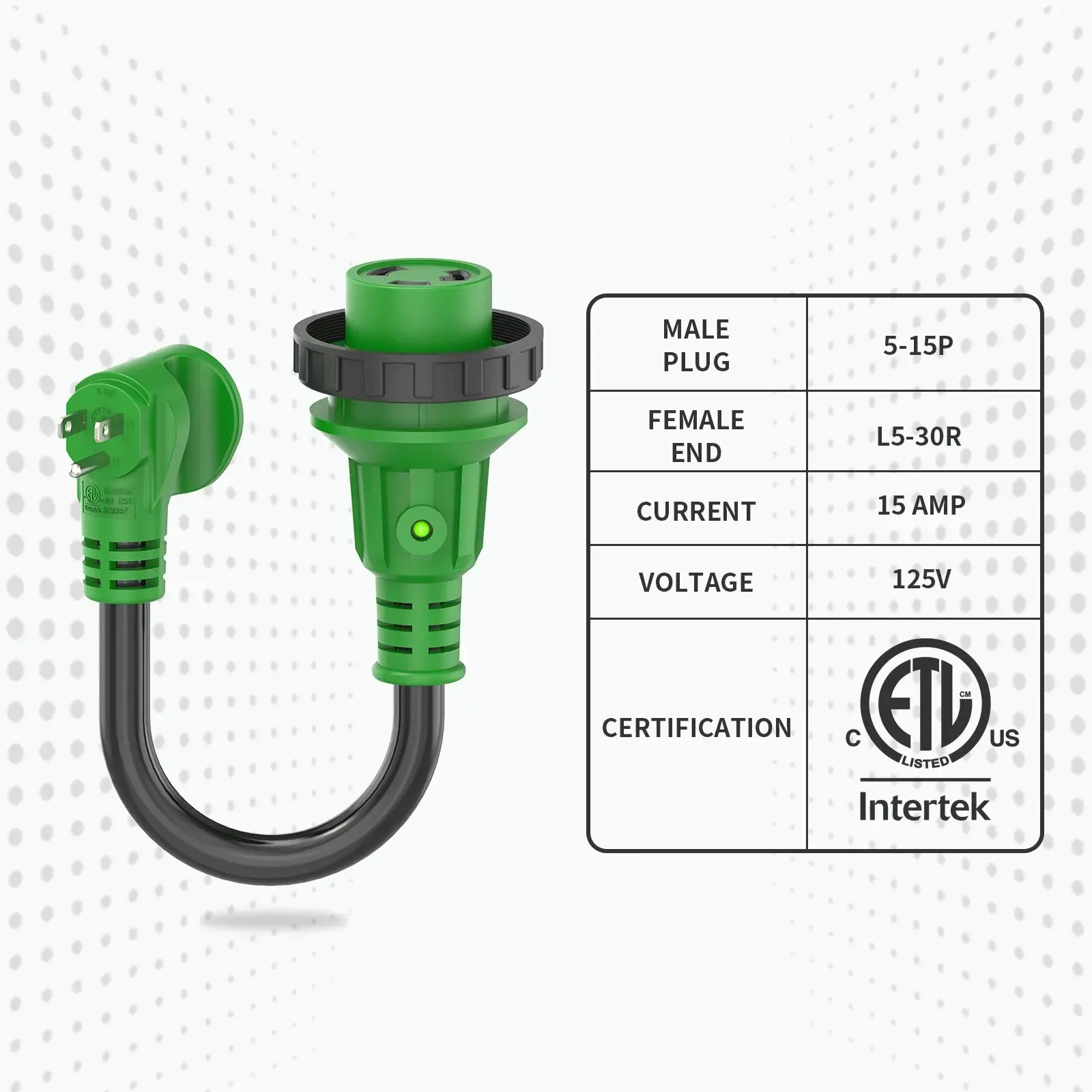 RV Pigtail Marine Shore Power Adapter Cord 30A NEMA 5-30P to NEMA 5-15R socket ,STOW 10Gauge L5-30