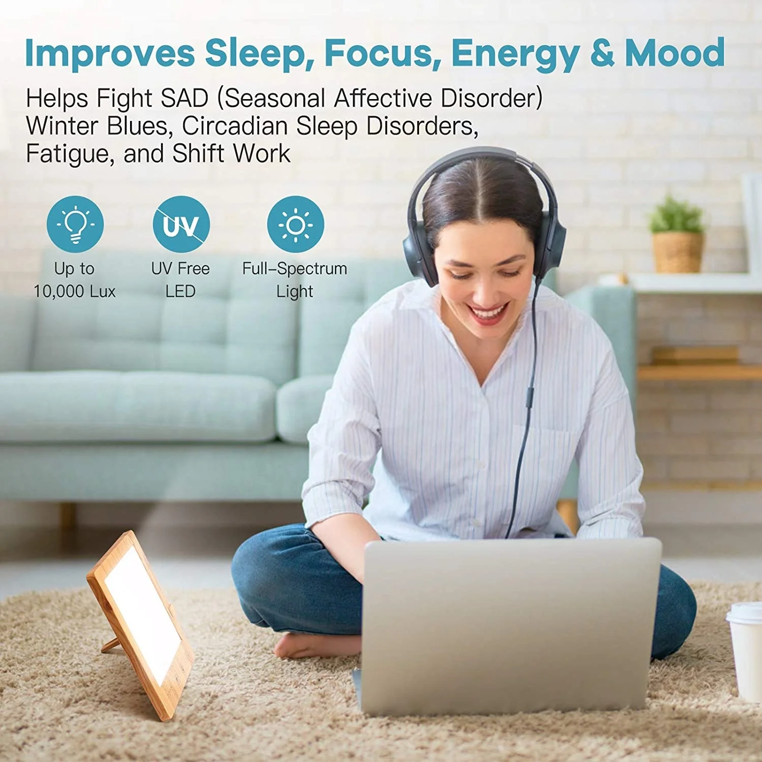  Light therapy lamp 10000Lux SAD LED light for the effective treatment of seasonal affective disorder with timer