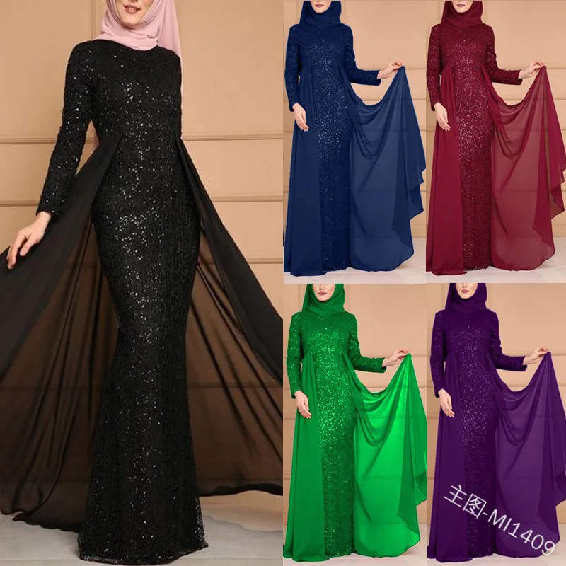 ZIYA A04L57 Popular Design Sequined Arabic Dubai Abaya Kaftan Style Prom Dress