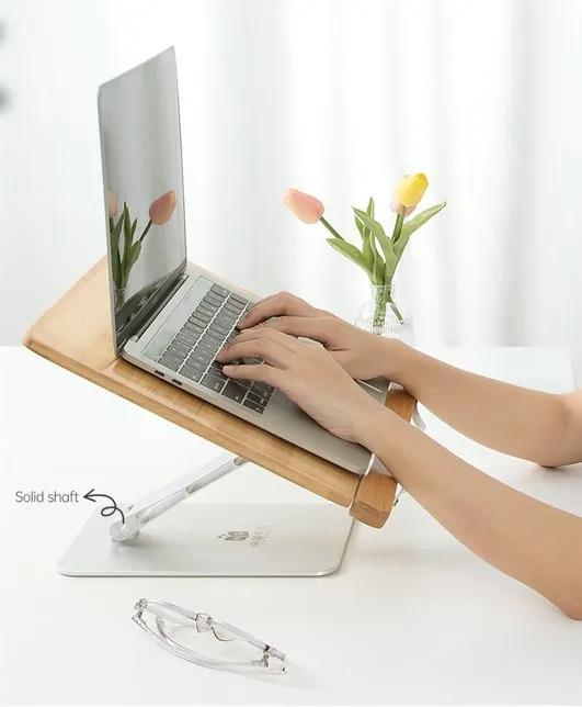 New Style Multifunctional Reading Writing Use Aluminum Alloy Bracket Bamboo Wooden Lifting Desktop Book Reading Stand Holder