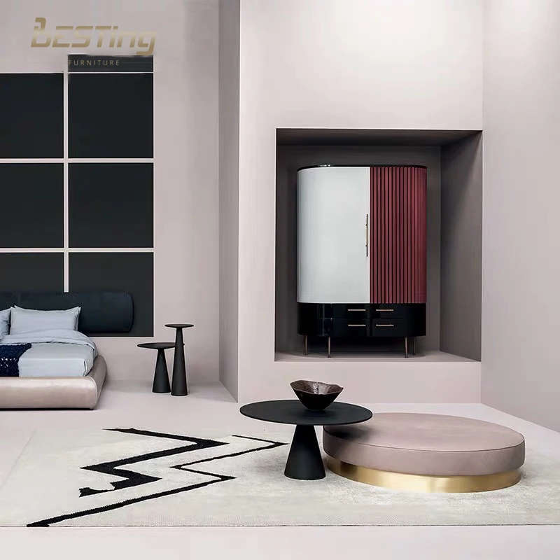 European design villa home furniture modern round leather side coffee table