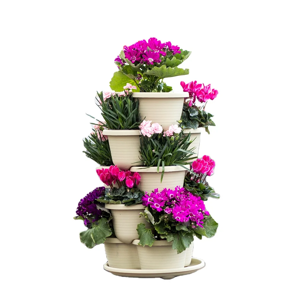 Indoor balcony Stackable plastic Garden Planter Herb tomota potato pot vertical Flower Pots outdoor decor tower