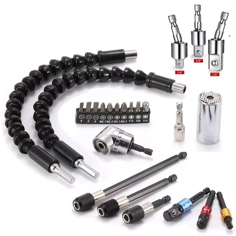 Right Angle Drill Flexible Shaft Bit Extension Screwdriver 105 Degree Turning Corner Screw Set