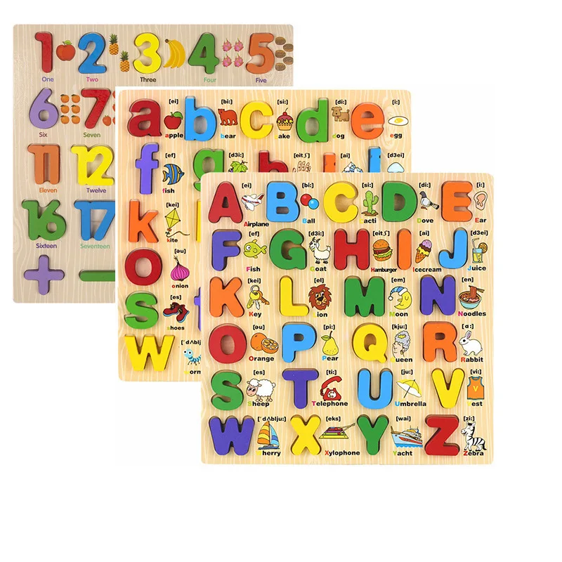 2023 Hot Selling ABC Letters and Numbers Jigsaw 3D  Wooden Puzzle Game for Kids Children Educational Toys