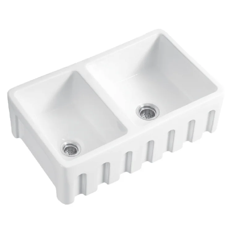 WL3220D-6040/4060 White Front Dual Bowl Deep Drop In Kitchen Sink Farm Sink With One Kinds Apron Fireclay Farmhouse Sink