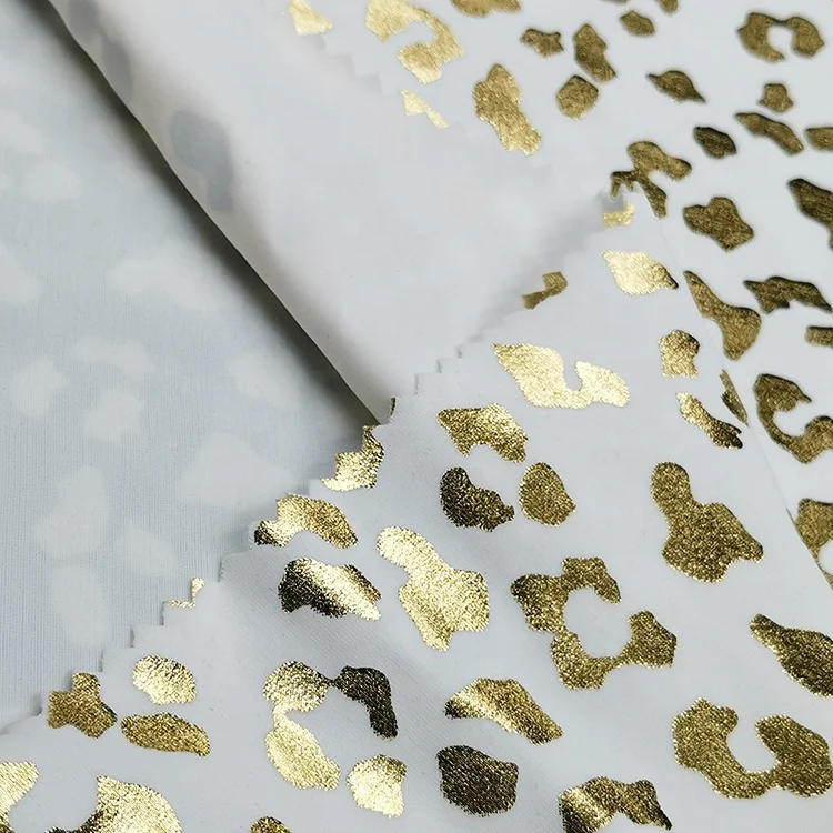 
200gsm popular designer gold leopard sequin foil print on 82 nylon 18 spandex swimwear fabric 